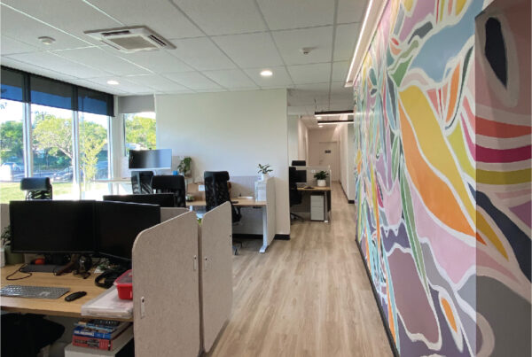 Little City Coworking at Unley. Inside view featuring mural by Ella Germein.